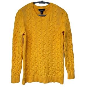 {Lands' End} "Drifter" Long Sleeve Cable Knit Crewneck Goldenrod Yellow Sweater